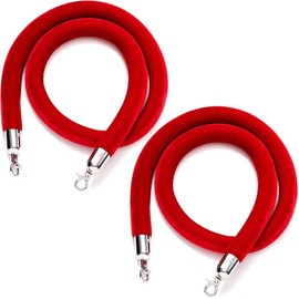 Juvale 2-Pack Red Velvet Stanchion Rope with Silver Chrome Plated Hooks, 5 Feet