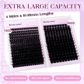 WENDY DIY 468 Pcs Lash Clusters Book Natural Look Individual Cluster Lashes Kit 80+100D, D Curl,10-18 mixed Wispy-lashes Soft (28-100P+200P-07-D-1018）