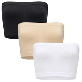 Blu Apparel 3 Pack Seamless Unpadded Bandeau Bra Multipack Not Padded Wireless (UK, Alpha, 3XL, Regular, Regular, Black/White/Nude)