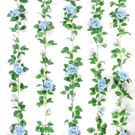 ZIFTY 5-Pack 6.5FT Artificial Rose Vine Fake Flower Garland Hanging Rose Ivy for Wedding Arch Garden Background Floral Decor (Blue)