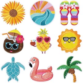 9 Pieces Iron-On Patches, Summer Beach Theme, Iron-On Patches, Summer Iron-On Patches, Fabric Patches, Suitable as DIY Accessories for Hats, Clothes, Jeans, Backpacks