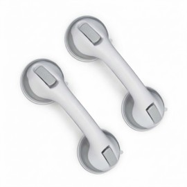 Relaxdays Suction Handle, Set of 2, Grab Bar for Shower & Bathtub, 70 kg, for Seniors, Wall, Vacuum Suction Lifter, White/Grey