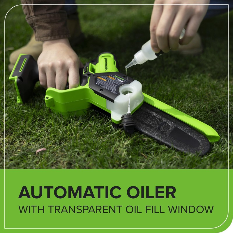 Greenworks 24V 6in BL Pruning Saw w/Auto Oiler, (1) 2.0Ah