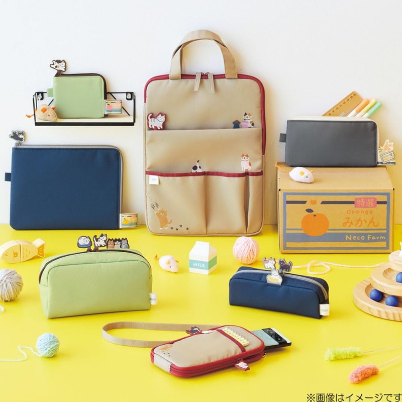 Lihit Lab Nyan Scene Cat Flat Pouch A5 Charcoal Black