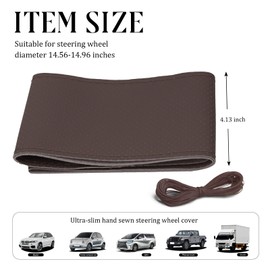 Micro Fiber Leather Steering Wheel Cover, DIY Sewing with Needle & Thread, Breathable Anti-Slip Car Steering Wheel Protector, Universal 15 Inch Auto Steering Wheel Stitch on Wrap (Coffee, Full Hole)