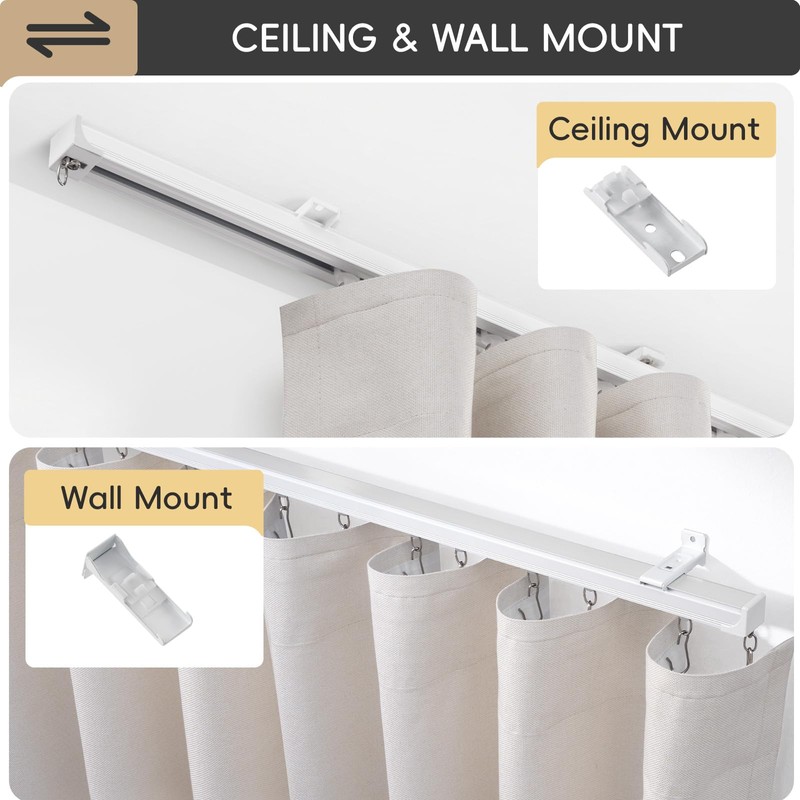 TEAKMAMA Ceiling Curtain Track,Heavy-Duty Silent Rail Set,6ft-9ft, White