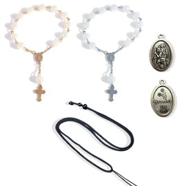 2 Pieces Car Hanging Rosary with Christopher Car Rosary Cross Car Interior Decoration Hanging Ornament Gift for Men and Women