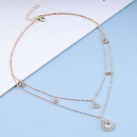 Atentuyi Layered CZ Solitaire Pendant Necklace Gold CZ Drop Necklace Crystal Pendant Necklace Tassel CZ Necklace Box Chain Necklace Cubic Zirconia Jewellery for Women and Girls