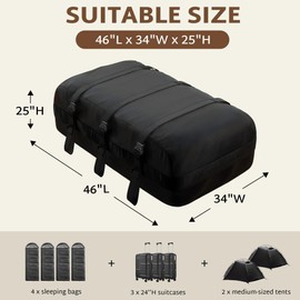 iBirdie Roof Rack Cargo Carrier 22.6 Cubic Feet, Soft-Shell Rooftop Cargo Box, Waterproof Heavy Duty 1200D for Car with/Without Roof Rack, Includes Anti-Slip Mat, Door Hooks, 46x34x25 inches