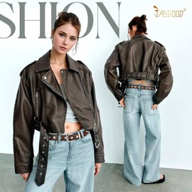 JASGOOD Women Leather Belt Fashion Studded Belt Ladies Punk Belt Gold Buckle Vintage Leather Belt for Jeans Dress with Silver Buckle,Coffee