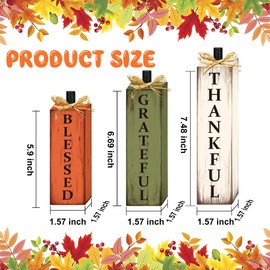 Thankful Blessed Grateful Tabletop Signs Thanksgiving Wooden Block Signs Vintage Fall Tiered Tray Decor Farmhouse Wood Centerpiece Blocks for Fall Autumn Harvest Thanksgiving Home Kitchen Shelf Decor