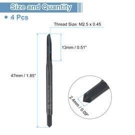 sourcing map Spiral Point Plug Threading Tap M2.5 x 0.45 Thread, Ground Threads H2, High Speed Steel 6542, Nitriding, Metric Screw Taps Tapping Bit for Thread Repair, 4pcs