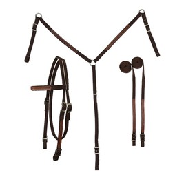 Tahoe Tack Basket Weave Leather Overlay Nylon Headstall, Breast Collar, and Reins Set
