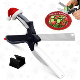 Cutting Board Scissors - 2 In 1 Stainless Steel Vegetable Scissors Cutting Board Knife, Dishwasher Safe, Safety Lock, Rust Resistant - Sharp Kitchen Scissors for Vegetables & Fruits