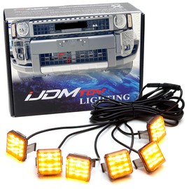 iJDMTOY 6pc Black-Out Smoked Lens Amber Yellow Full LED Front Upper or Lower Grille Clearance Light Kit Compatible With Toyota 2024-up Land Cruiser J250