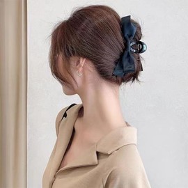 Black Hair Bow Clips for Women Girls Bowknot Hair Clips for Women Girls Bow Hair Clips Barrettes with Bow Knot Hair Clip for Thick Thin Hair Claw with Bows for Women Girls Satin Big Bow Claw Clip