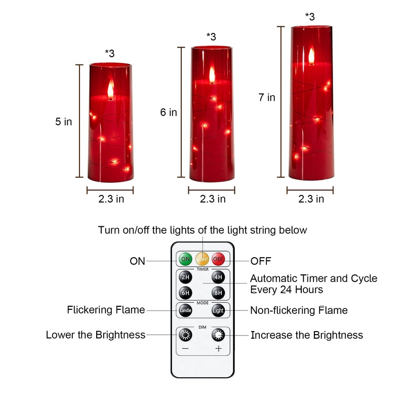 Raycare Flameless Candles with Embedded Star String, 9 Pcs Battery