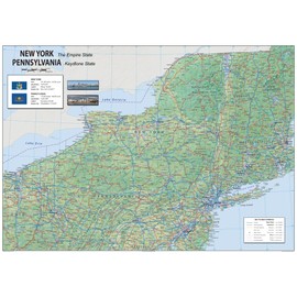 New York and Pennsylvania Physical Map - 23.3 x 16.5 Inches - Paper Laminated
