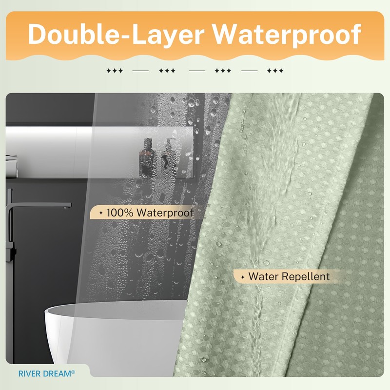 River Dream 3 in 1 Shower Curtain Set, Waffle Fabric