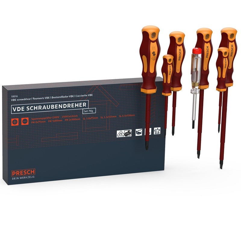 Presch VDE Screwdriver Sets 7 pcs - Magnetic Electrician Screwdriver
