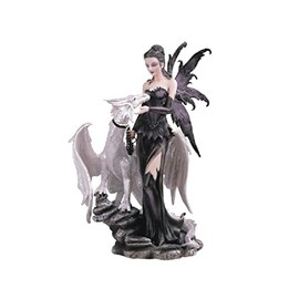 ICE ARMOR 10" H Gothic Black Fairy with White Dragon Statue Fantasy Decoration Figurine