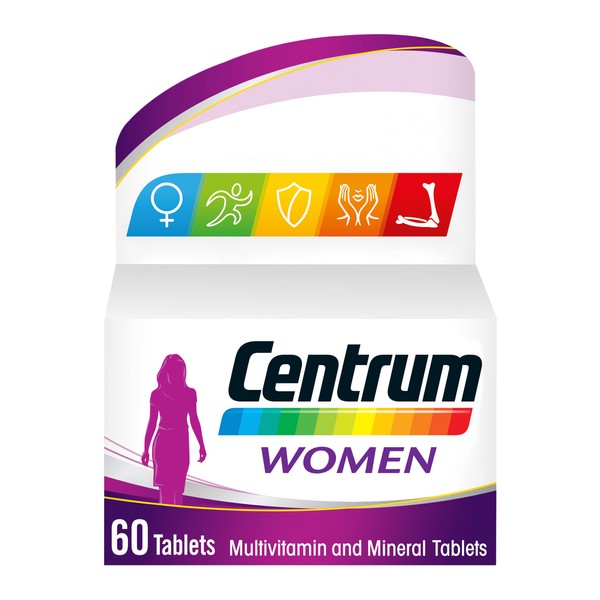 Centrum Women Multivitamin & Mineral Tablets, 24 essential nutrients including Vitamin D, Complete Multivitamin Tablets, 60 Count (Pack of 1)