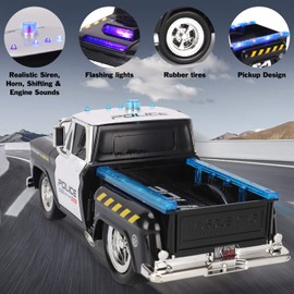 Liberty Imports RC Remote Control Police Pickup Truck Toy Vehicle with Lights and Sirens | 1:16 Rechargeable Radio Control Cop Car for Kids