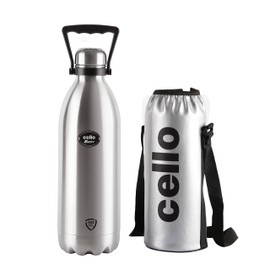Cello Swift Stainless Steel Vacuum Insulated Flask with Screw Lid | Leak Proof | Double Walled Silver Bottle for Home, Office, Travel (74oz, Silver)