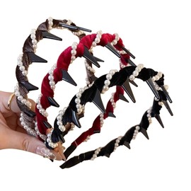 3Pack Vintage High Cranium Artificial Pearl Hairband, Wide Beaded Bling Pearl Headband with Teeth Hoop for Women Girls, Non Slip Head Bands for Women's Hair, Elegant Beaded Headband Wedding Hair Accessories