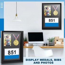 RattanView 17 x 12.5 Inches 3 in 1 Shadow Box Display Black Medal Photo Framing Kit Medal Frame Display Case Runners Triathlon and Running Bib Holder for Medal, Race Bibs, Photo Display Race Winner