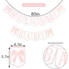 Welcome Baby Party Decorations - Pink Bow Banner,Pink Bow Welcome Baby Banner,Girls Gender Reveal Party Photo Props,Bow Theme Baby Party Hanging Banner