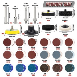 Sanding Discs Set of 300 Sanding Discs 50 mm Velcro for Drills and Sanders with 3 mm and 6 mm Shank Support Plate, Includes 2 Inch Roll Lock Sandpaper in 36-3000 Grit (A)