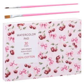 30 Sheets Watercolor Paper Pad with 2 Pcs Watercolor Brush, 140 lb/300 GSM Watercolor Paper Cold Press Tearable Water Color Pad for Art Painting, Drawing, Mixed Media(4x6 Inch)