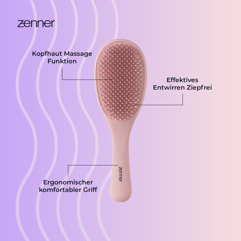 Zenner Lockenbürste für sanftes Entwirren und Kopfhautmassage – Perfekt für