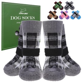 EXPAWLORER Dog Socks to Prevent Licking Paws, 4 Pcs Double Sided Anti Slip Dog Socks with Grippers, Dog Shoes Grips for Hardwood Floors, Dog Booties for Small Medium Large Senior Dogs, Black L