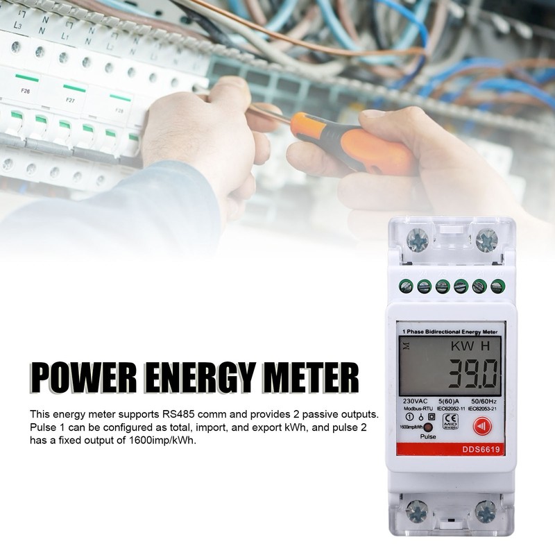Single Phase Energy Meter Bidirectional Metering 2P DIN Rail Mount