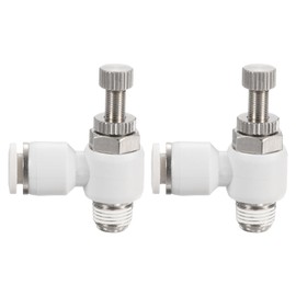 HARFINGTON 2pcs SL1/4-NPT1/8 Air Flow Control Valve Push to Connect Fitting 1/4 Inch OD 1/8 Inch NPT 90 Degree Elbow Air Hose Control Valve Fitting Push Lock, White
