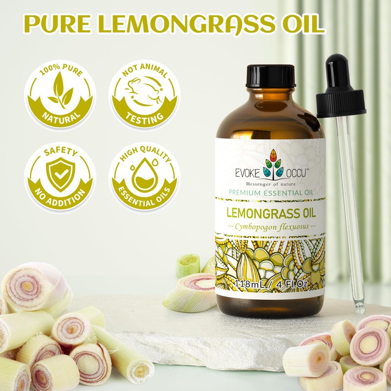 EVOKE OCCU Lemongrass Essential Oil for Diffuser Candle Spray Soap