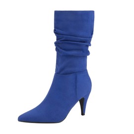 DREAM PAIRS Women's Royal Blue Suede High Heel Mid Calf Boots Size 5 M US Kimly