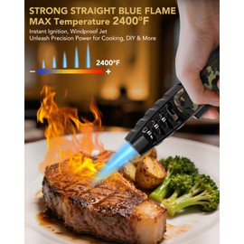 TBTeek Butane Torch Lighter - Adjustable Jet Flame Lighter, Blow Torch, Refillable Bright Fire Torch, Cooking Torch with Safety Lock for Kitchen, BBQ, Baking, Candle, Camping, Camo (Gas Not Included)