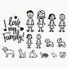 AUTODOMY Happy Family Stickers Pack of 15 for Car (Black)