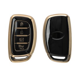 kwmobile Key Cover Compatible with Hyundai 4-Button Sonata Tucson Ioniq - Car Key Fob Case Protector - Black/Gold