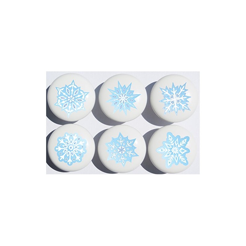 Blue Christmas Snowflakes Ceramic Drawer Knobs Snow Flake Handle Pulls,