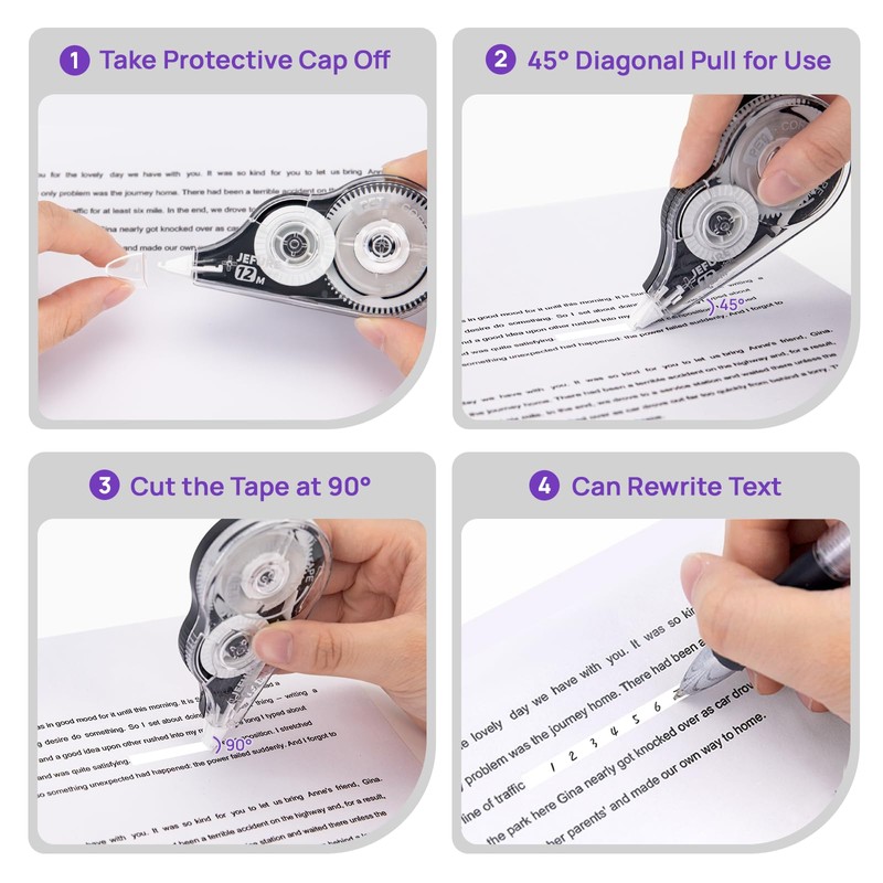 JEFURE 4 Pcs Correction Tape, 39.37 Ft White Wrong Out