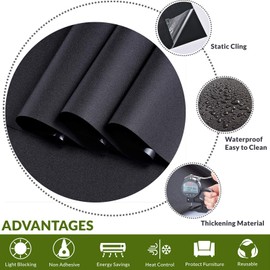 VELIMAX Static Cling Total Blackout Window Film Privacy Room Darkening Window Tint Black Window Cover 100% Light Blocking No Glue (17.7 x 118 inches)