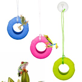 3 Pack Colours Tree Frog Tire Swing,Suction Cup Hook Climbing Toy,Tree Frog Terrarium Accessories - A Must-Have for Any Reptile Amphibian Small Aquatic Animals Lover!