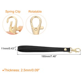sourcing map Leather Wristlet Strap, 190mm/7.48" Hand Wrist Lanyard Leather Replacement Wrist Strap for Clutch Wallet Keychain Bag DIY (Black, Gold)
