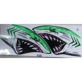 Shark Large Flames Teeth Green Sticker Film 1 Sheet 350 mm x 150 mm Weatherproof Motorcycle Bicycle Skateboard Car