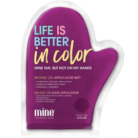 Mine Self Tanning Mitt | Bronze On - Sunless Tanner Applicator Glove | Thumb, Streak-Free, Velvety Soft, Washable, Reusable, Face & Body, Great | Foam, Mousse, Gradual Lotion & Drops