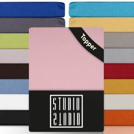 STUDIO Basic Topper Spannbettlaken 200x200cm, 100% gekämmte Baumwolle, Oeko-TEX 100, Markenqualität, Bettlaken 200x200 Topperbezug Jersey - Puder